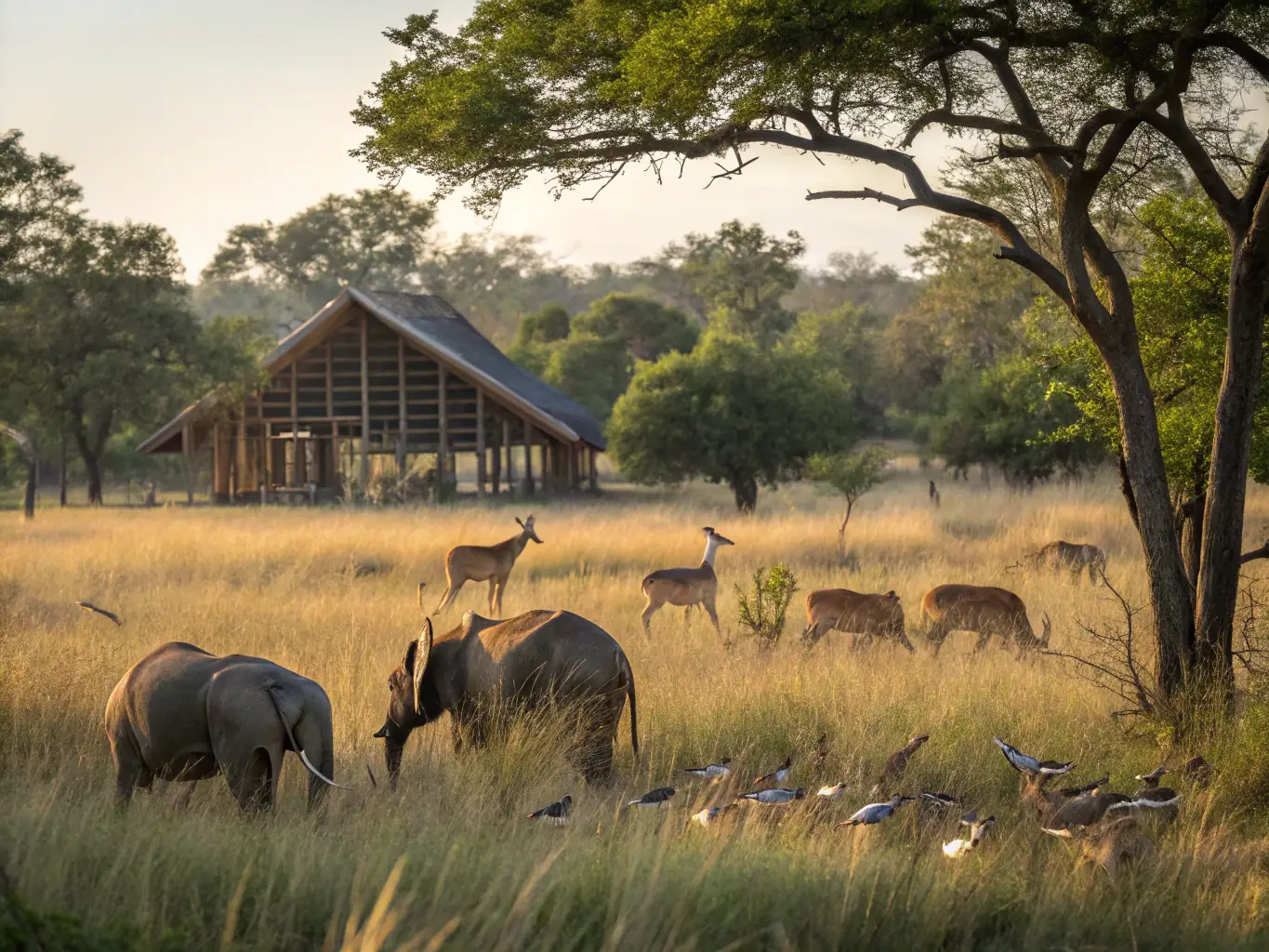 A controlled environment showcasing wildlife breeding, with healthy animals in a naturalistic setting, reflecting AMICALE DE CHASSE DE CAUD's breeding and restocking programs.